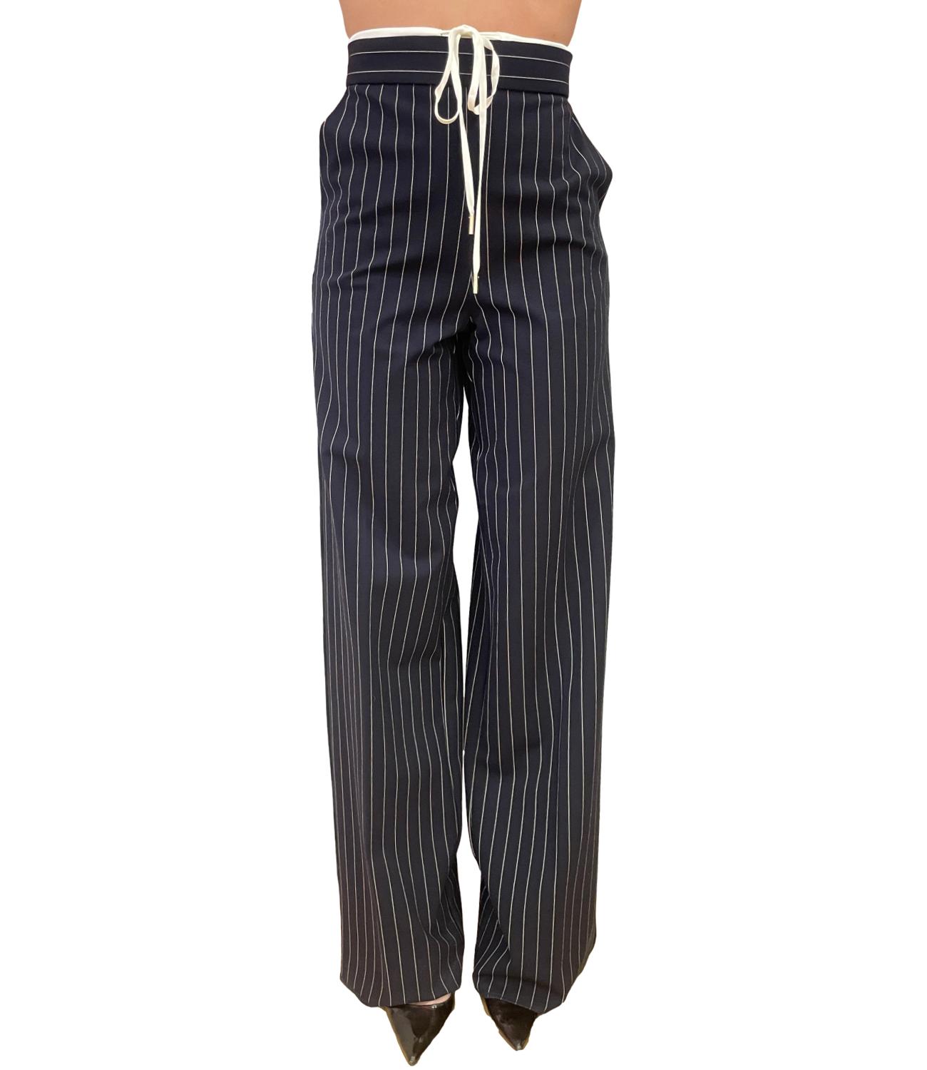 Emme Marella Pantalone Caraffa Blu Gessato Donna