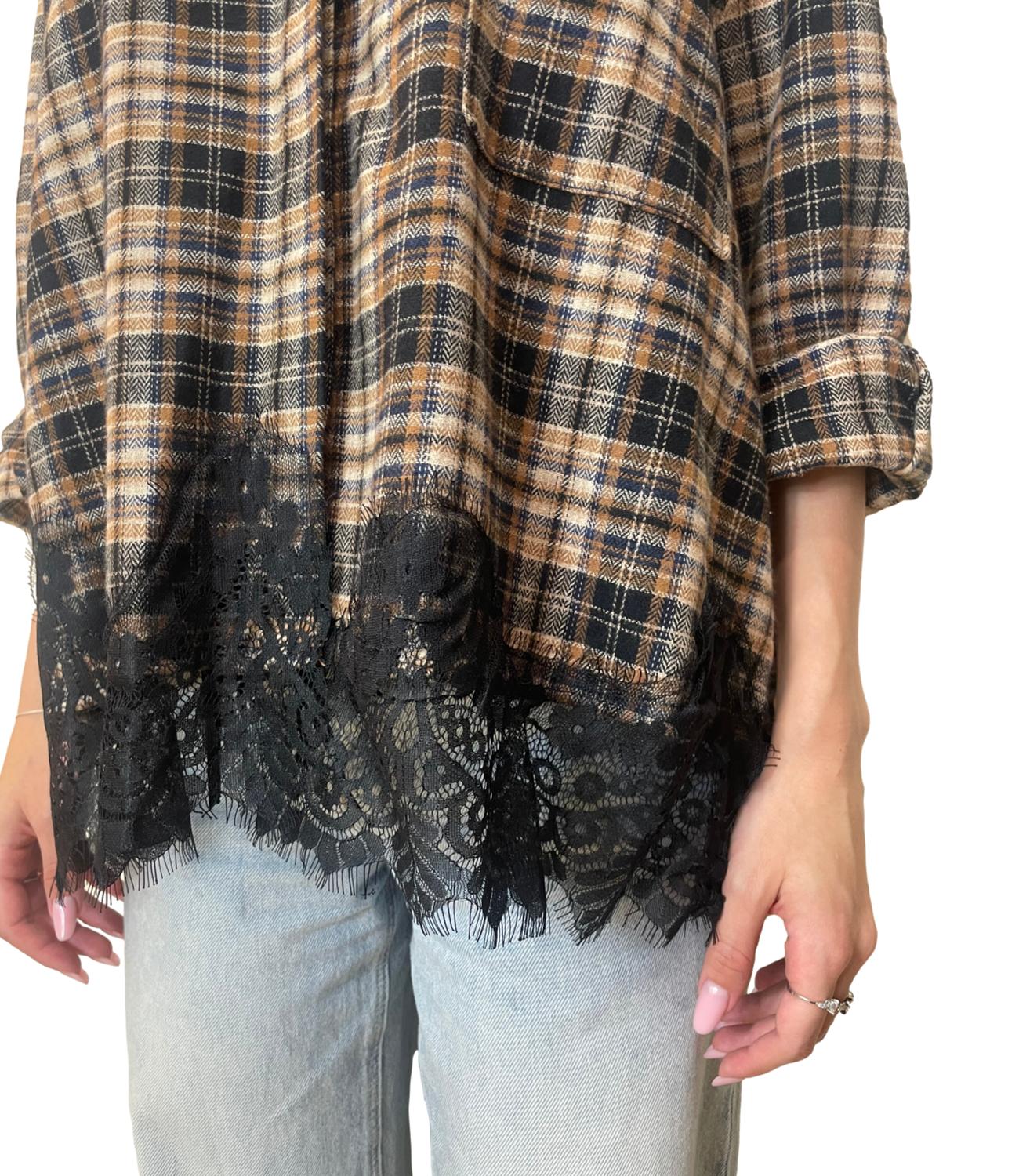 Motel Camicia Check Nero Donna