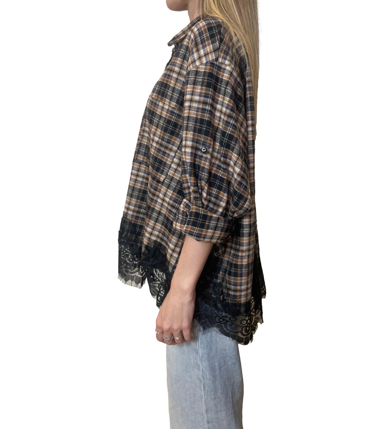 Motel Camicia Check Nero Donna