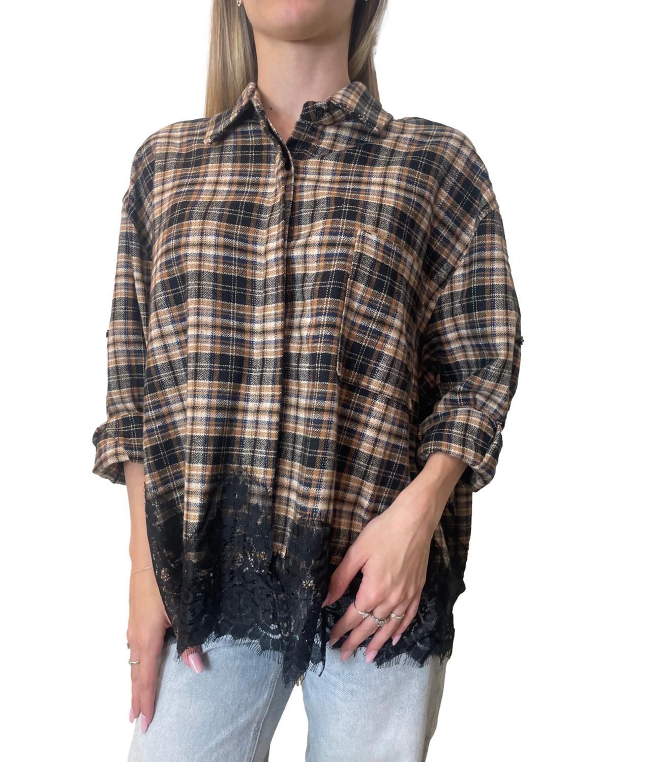 Motel Camicia Check Nero Donna