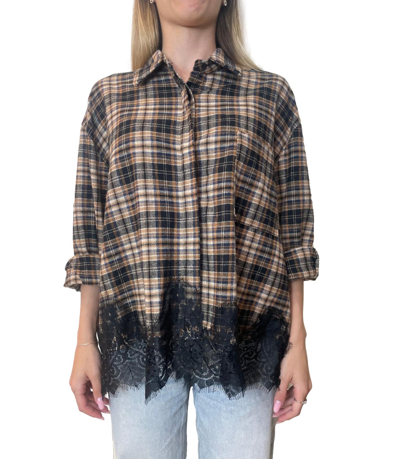 Motel Camicia Check Nero Donna