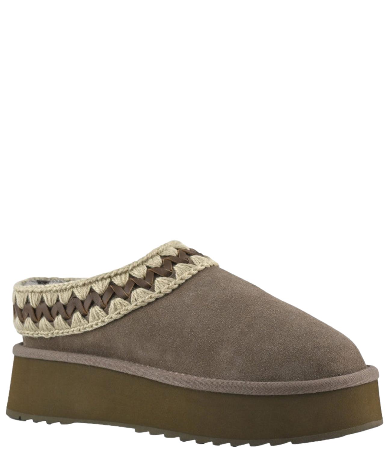 Mou Ciabatte Platform Clog Suede Leather Elephant Grey Donna