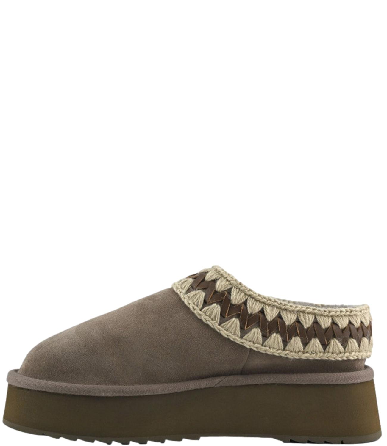 Mou Ciabatte Platform Clog Suede Leather Elephant Grey Donna