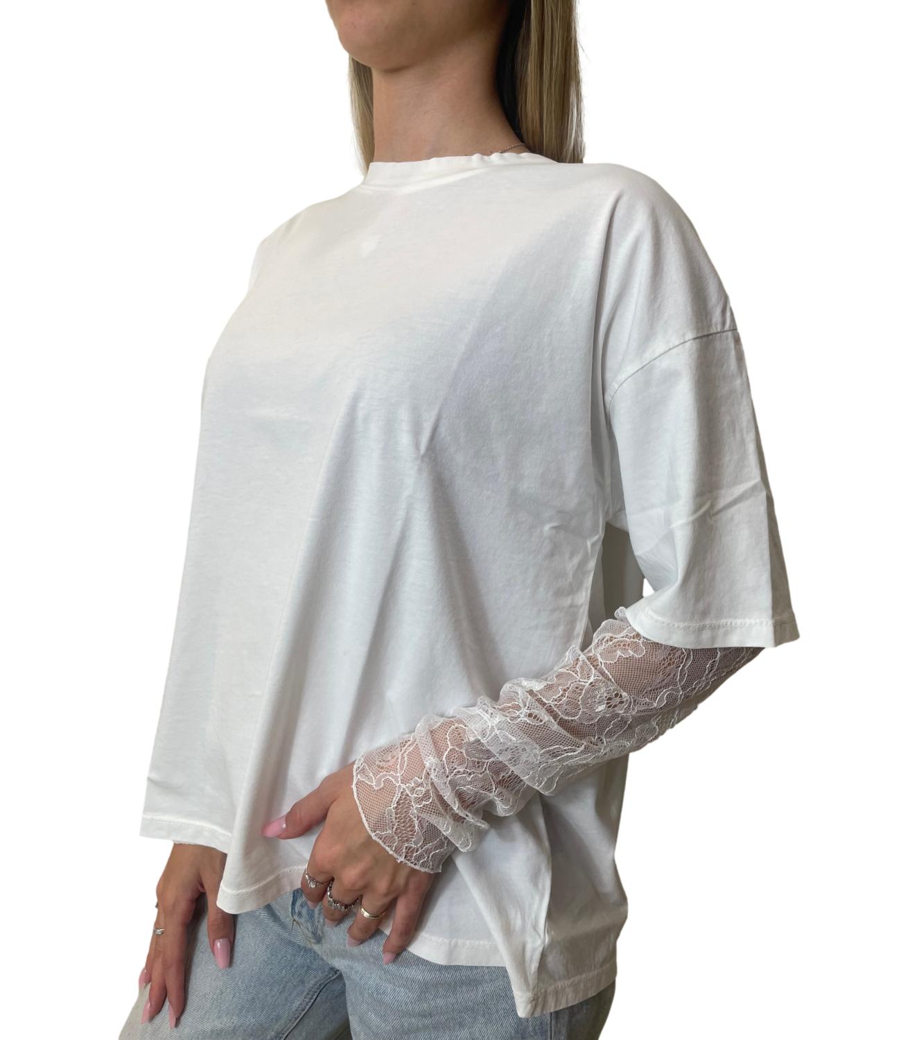 Susy Mix T-shirt Pizzo Latte Donna