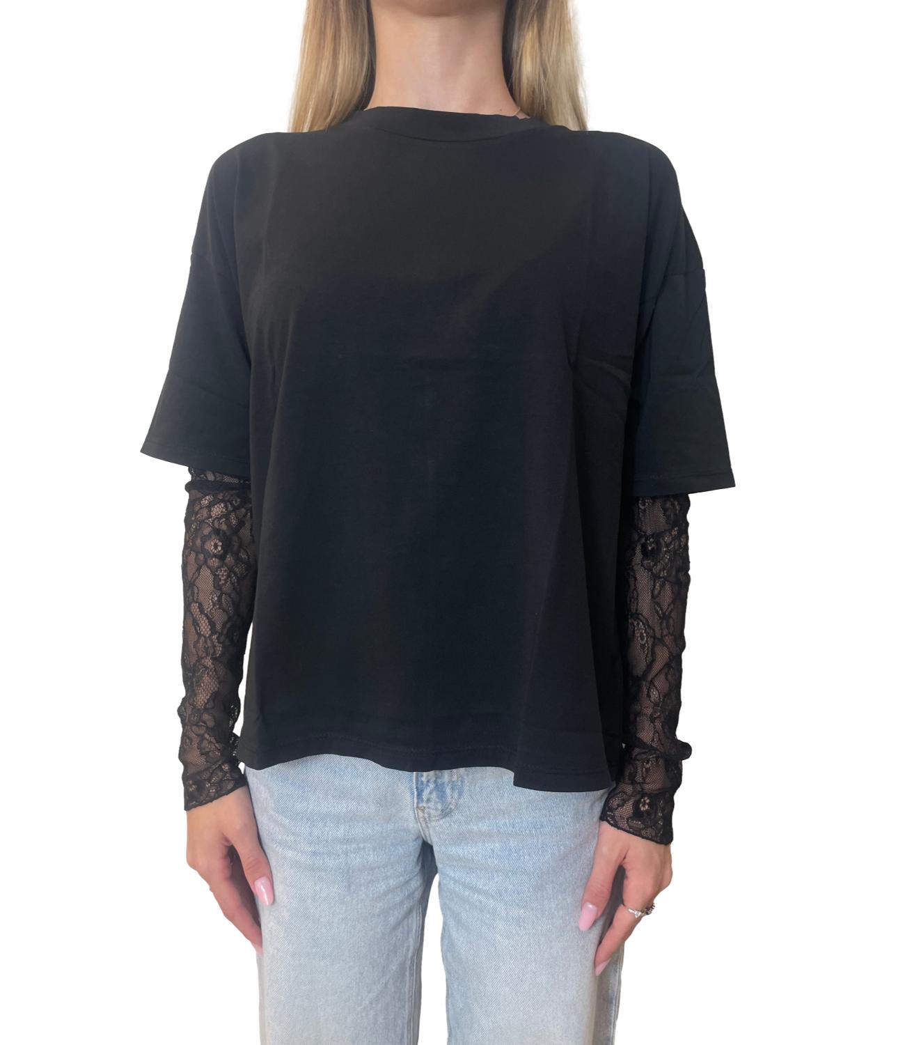 Susy Mix T-shirt Pizzo Nero Donna