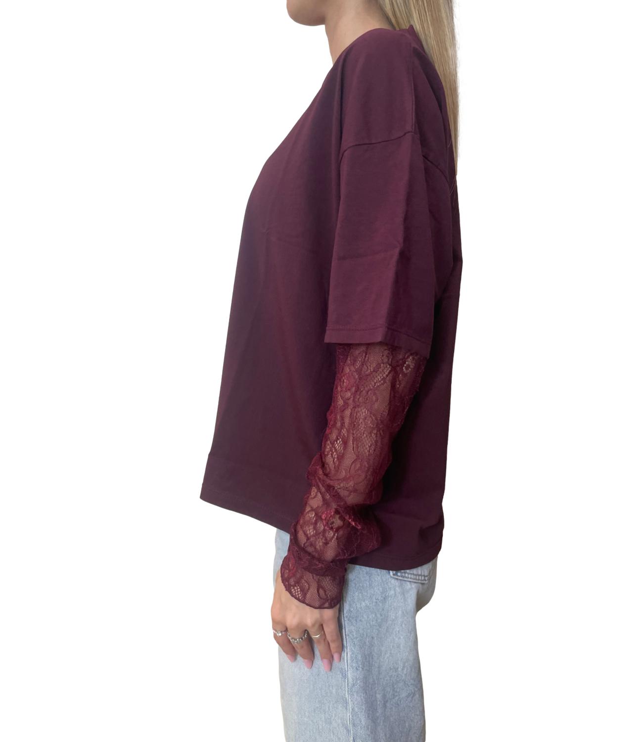 Susy Mix T-shirt Pizzo Vino Donna
