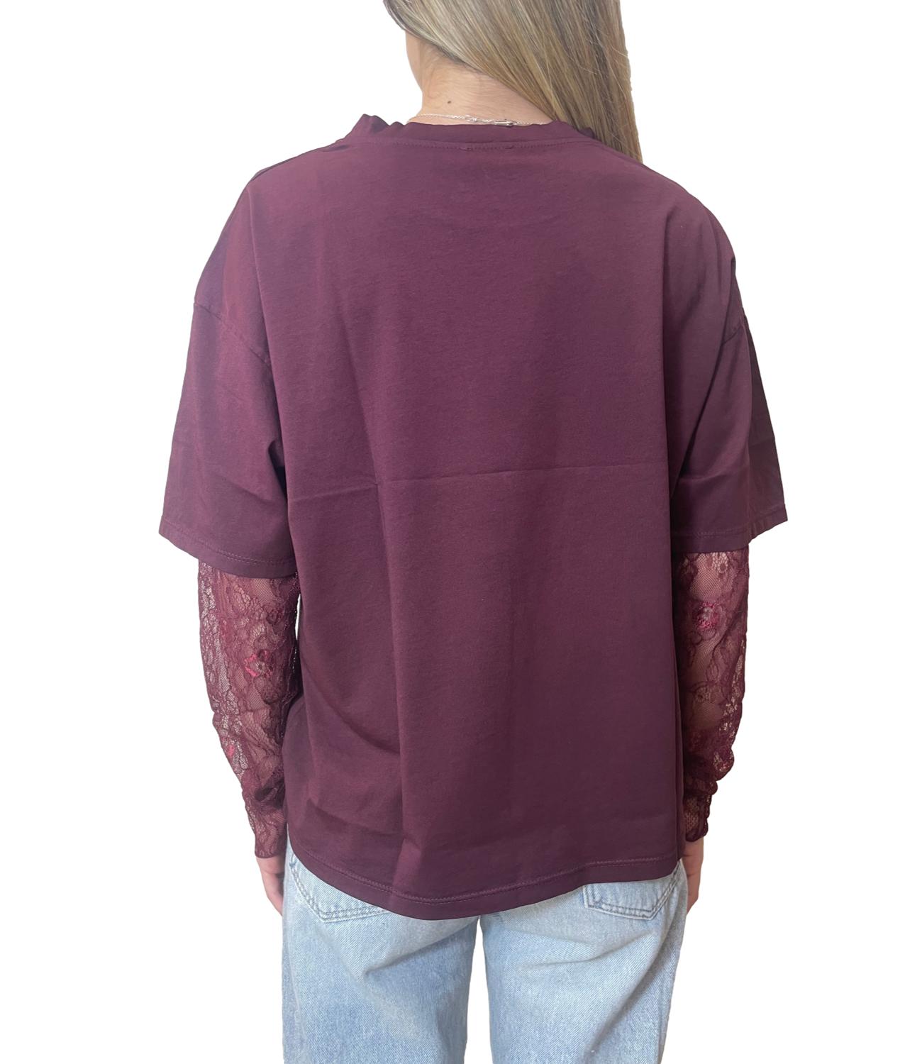 Susy Mix T-shirt Pizzo Vino Donna