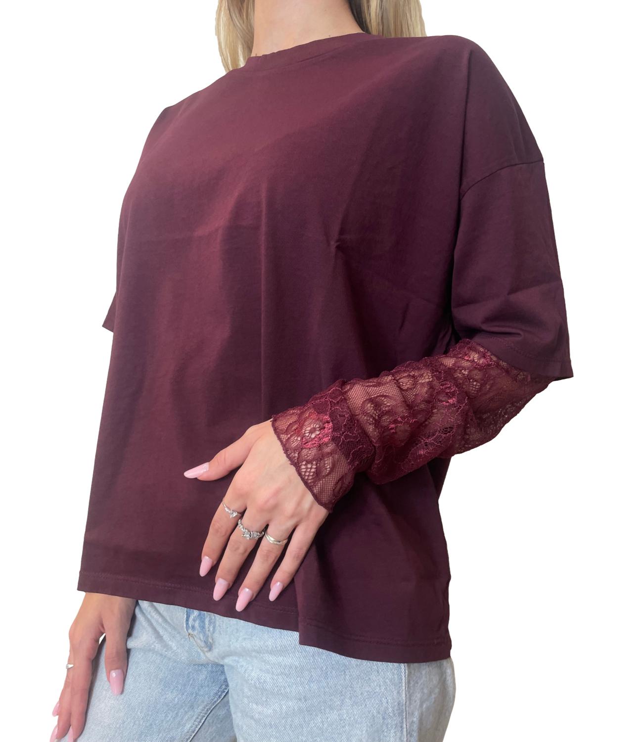 Susy Mix T-shirt Pizzo Vino Donna