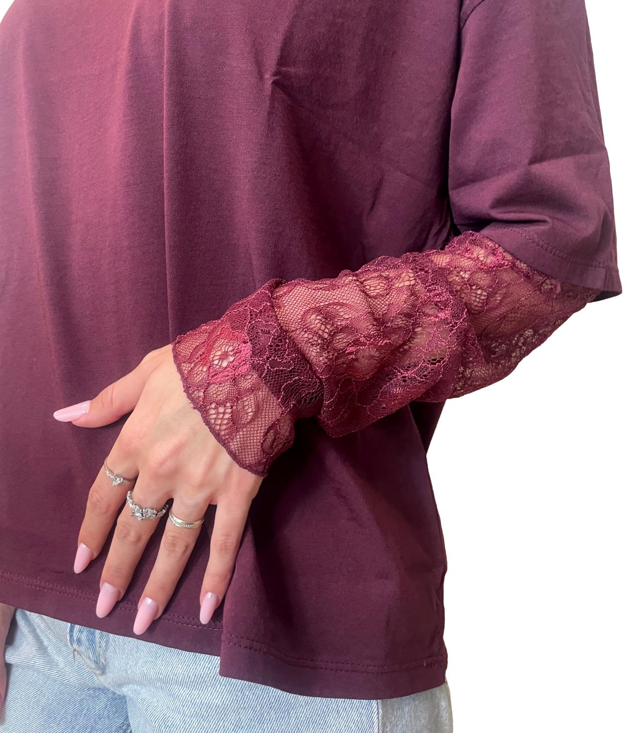 Susy Mix T-shirt Pizzo Vino Donna