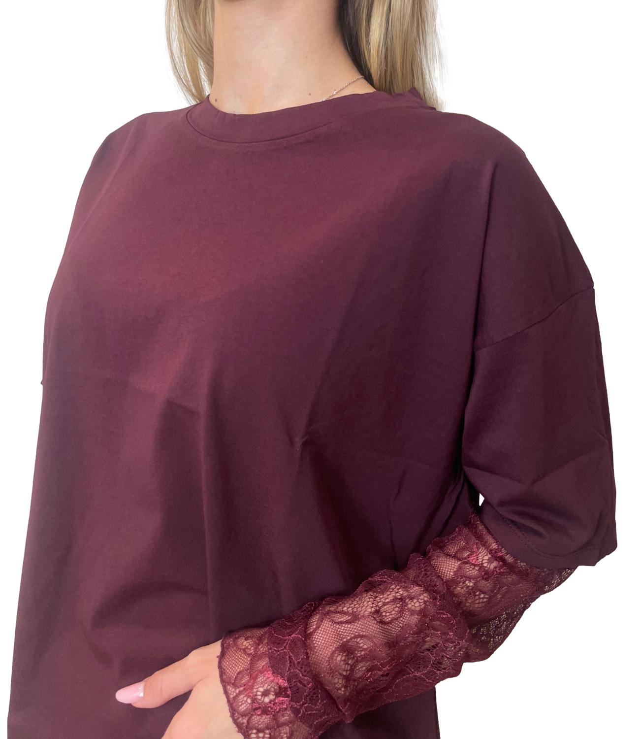 Susy Mix T-shirt Pizzo Vino Donna