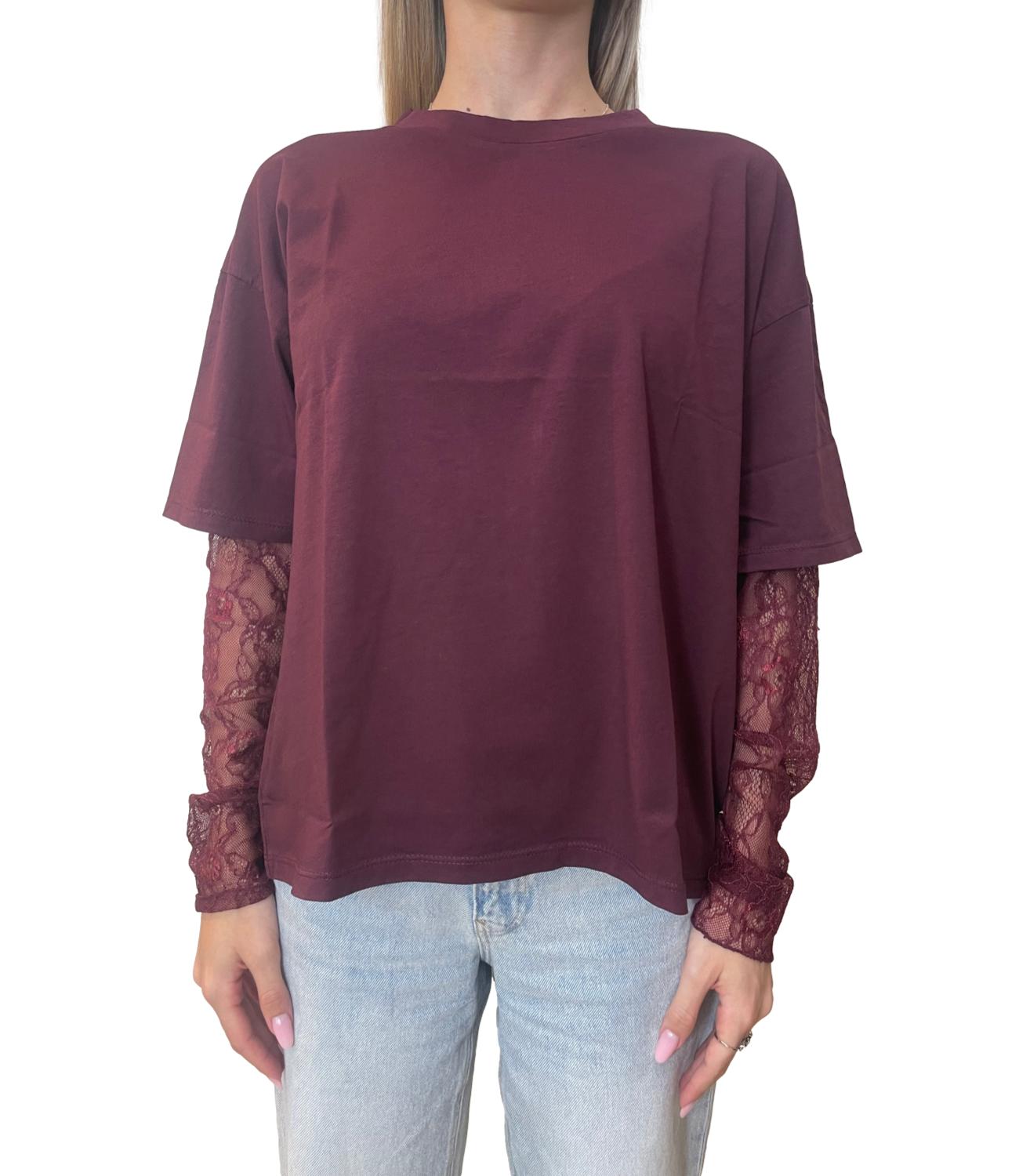 Susy Mix T-shirt Pizzo Vino Donna