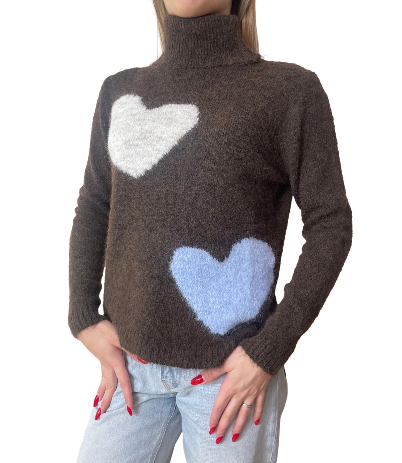 Susy Mix maglia raglan cuori moro donna