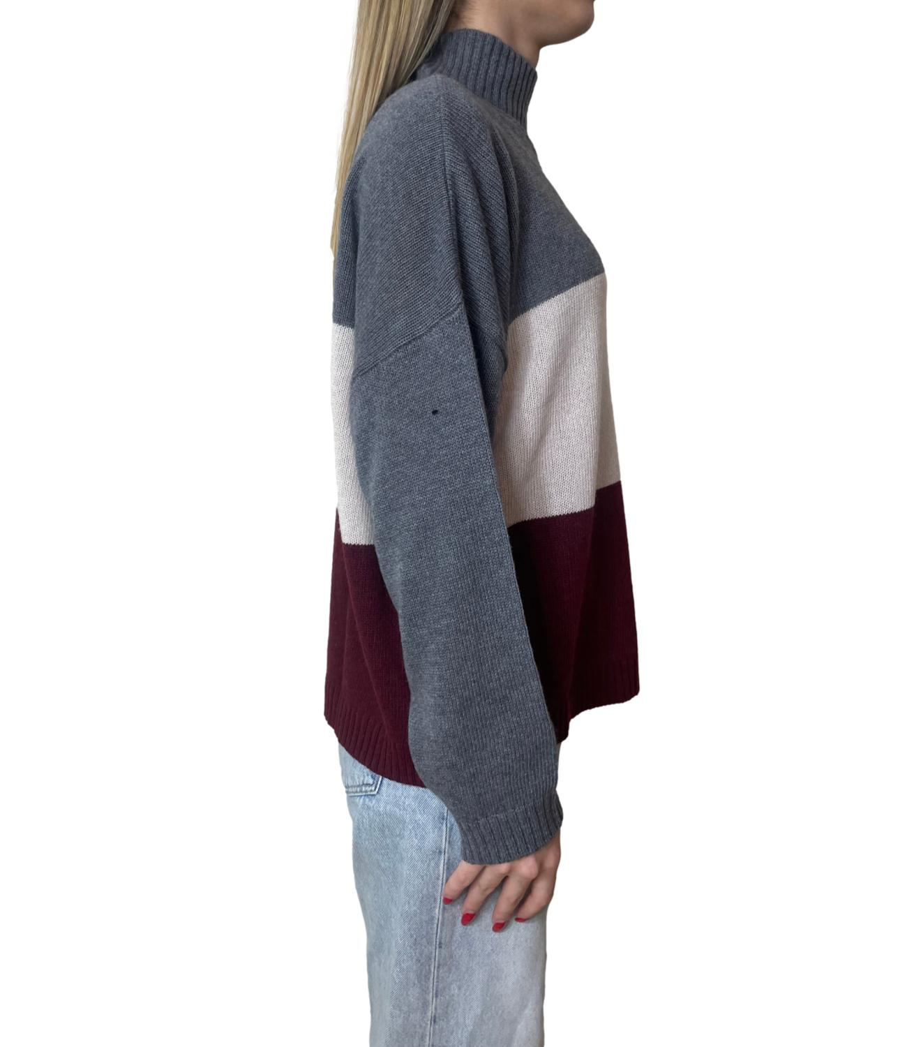 Susy Mix Maglia Lupetto Riga Grigio Donna