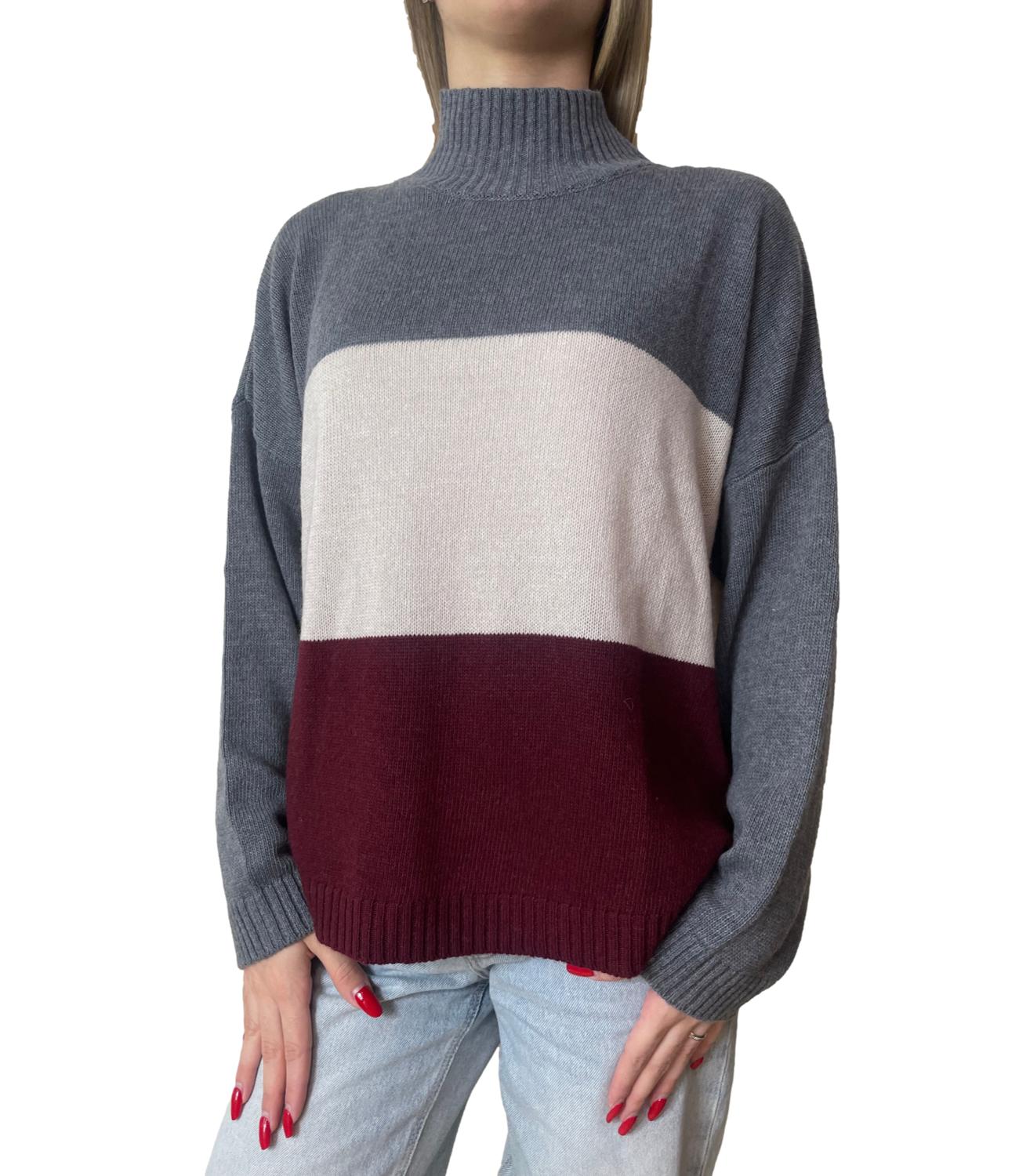 Susy Mix Maglia Lupetto Riga Grigio Donna