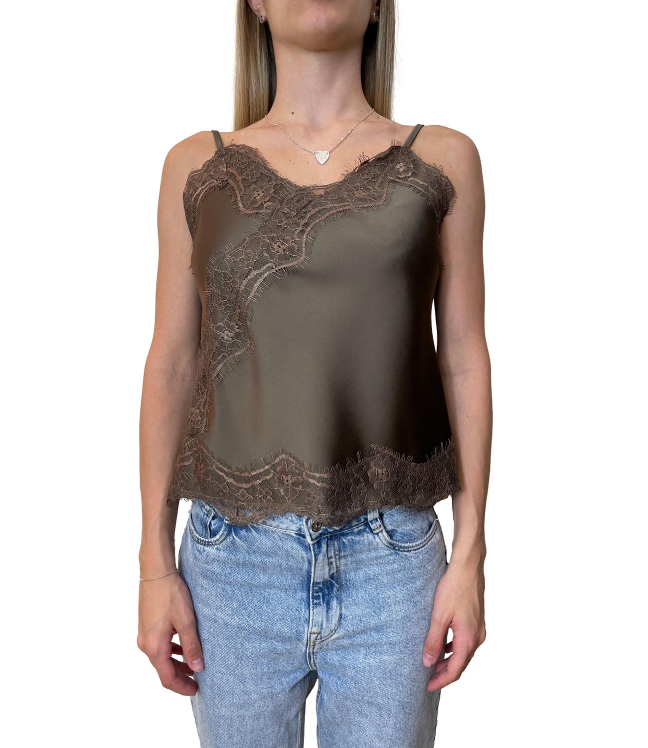 Susy Mix Top Pizzo Fango Donna