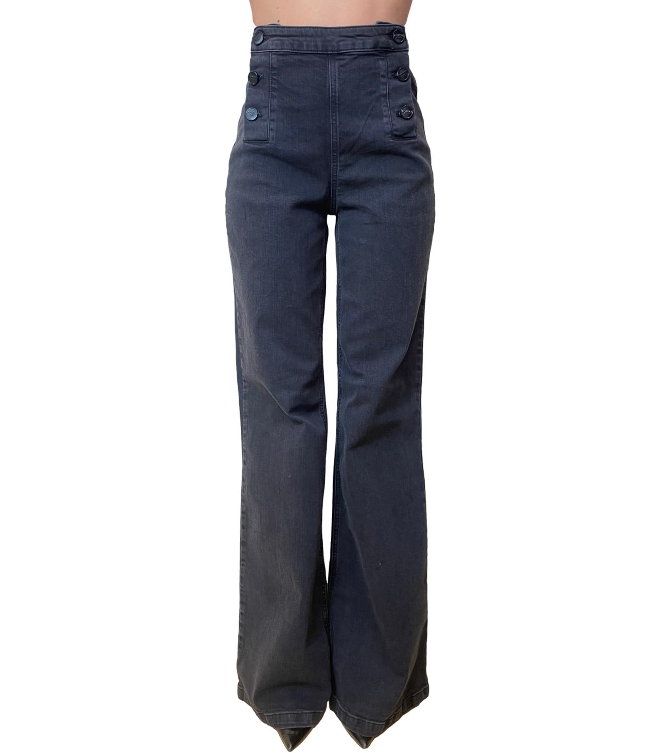 Twinset Jeans Wide Leg C/Bottoni Nero Donna