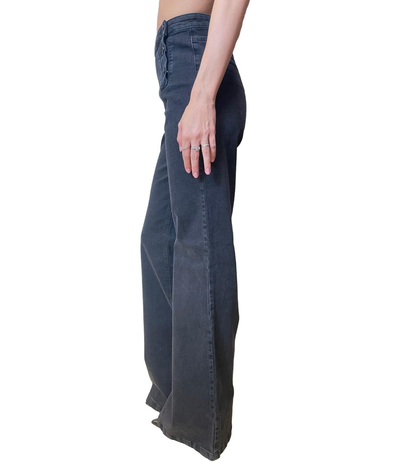 Twinset Jeans Wide Leg C/Bottoni Nero Donna