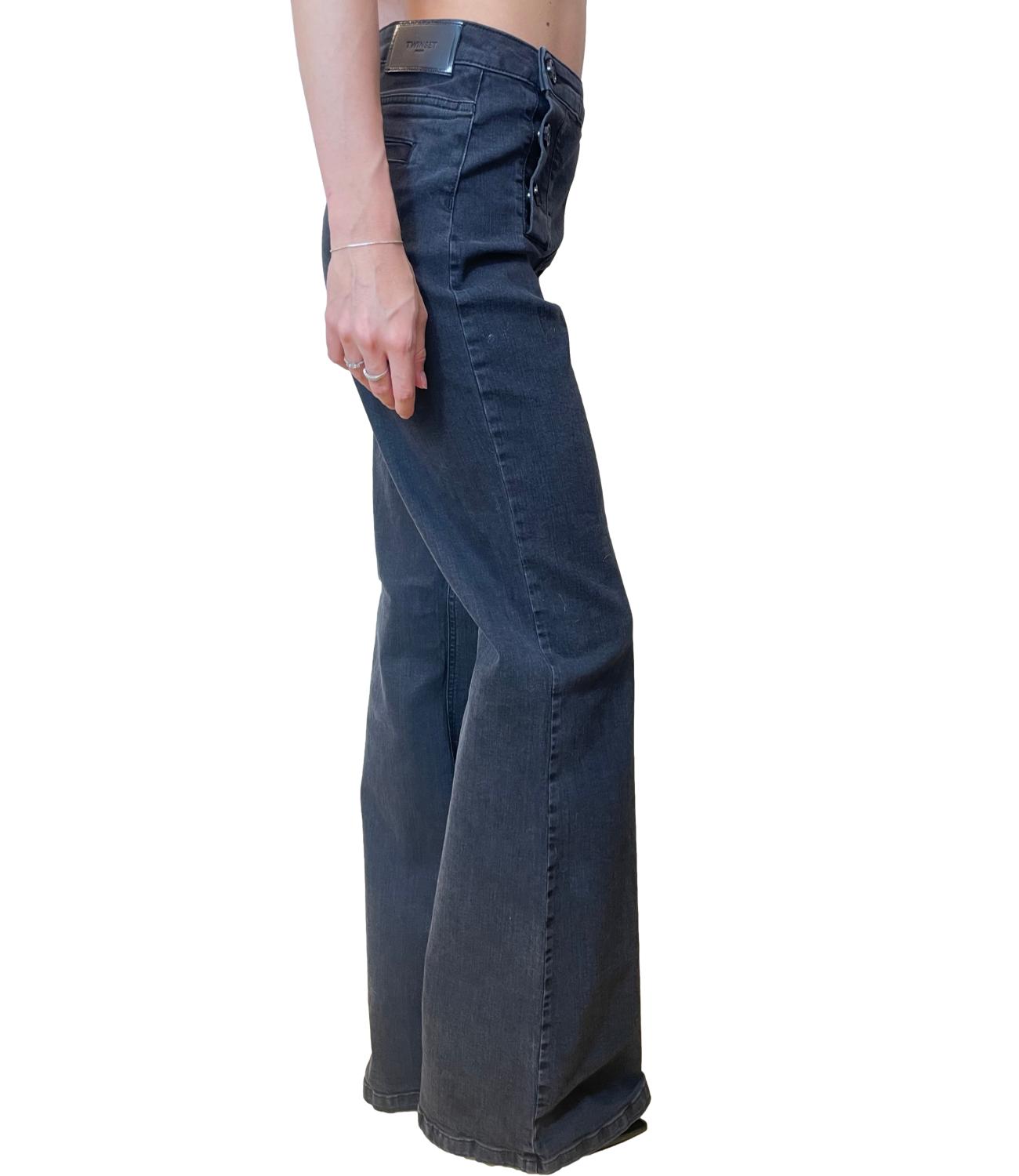 Twinset Jeans Wide Leg C/Bottoni Nero Donna