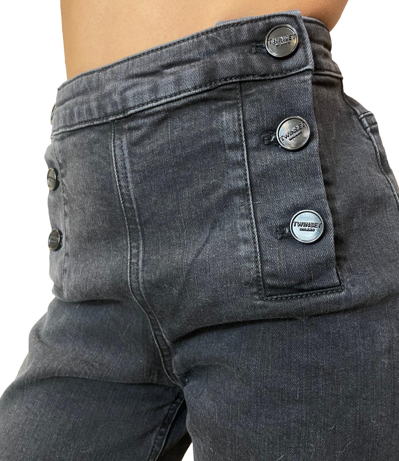 Twinset Jeans Wide Leg C/Bottoni Nero Donna