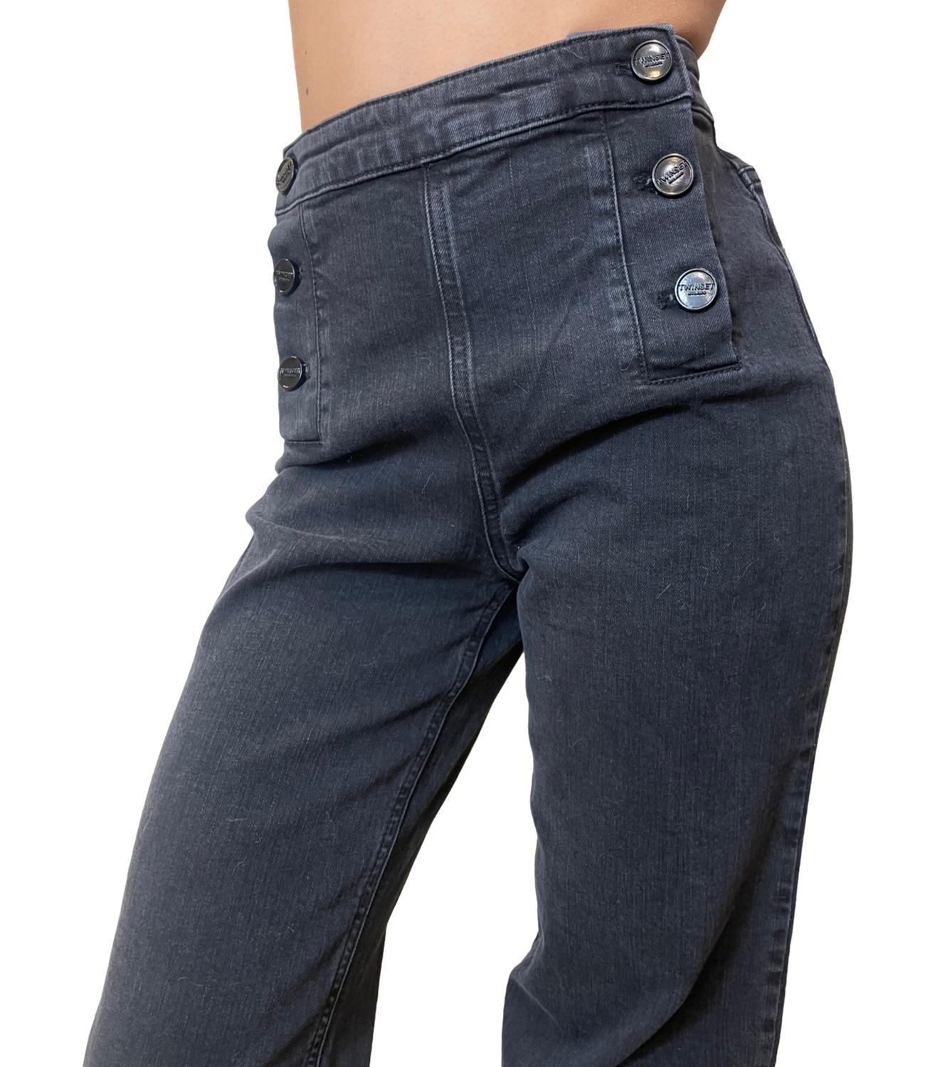 Twinset Jeans Wide Leg C/Bottoni Nero Donna