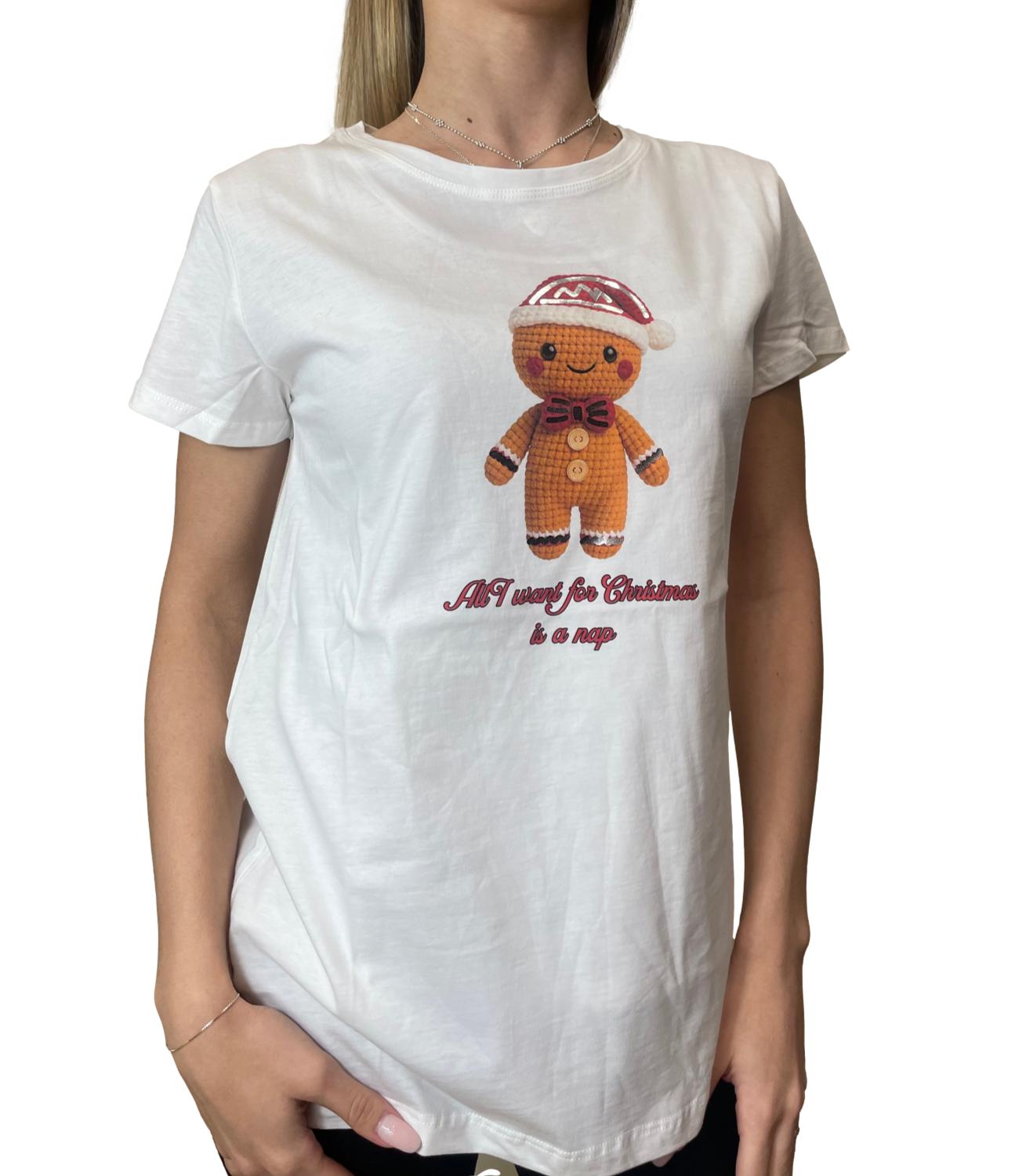 Vicolo T-shirt Stampa Natalizia Bianca Donna