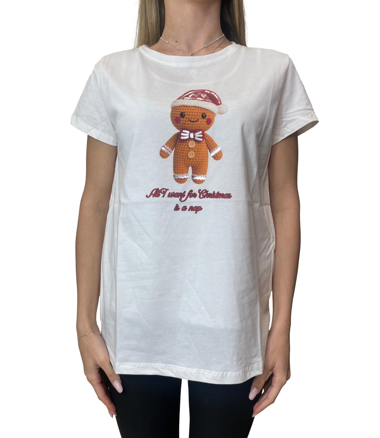 Vicolo T-shirt Stampa Natalizia Bianca Donna