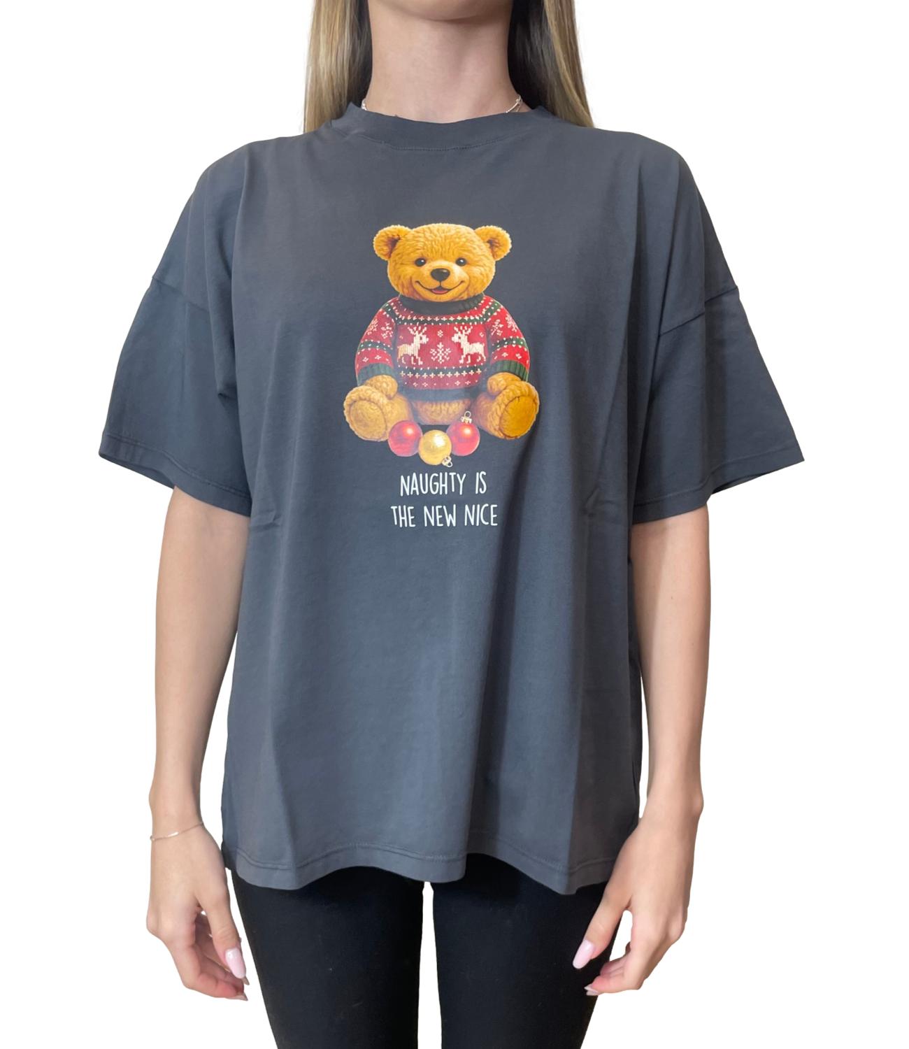 Vicolo T-shirt Stampa Orsetto Grigio Donna