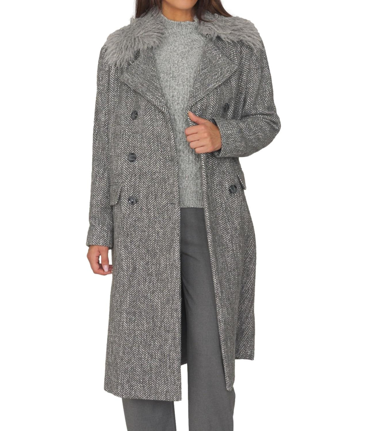 Actitude Twinset Cappotto Grey Herringbone Donna