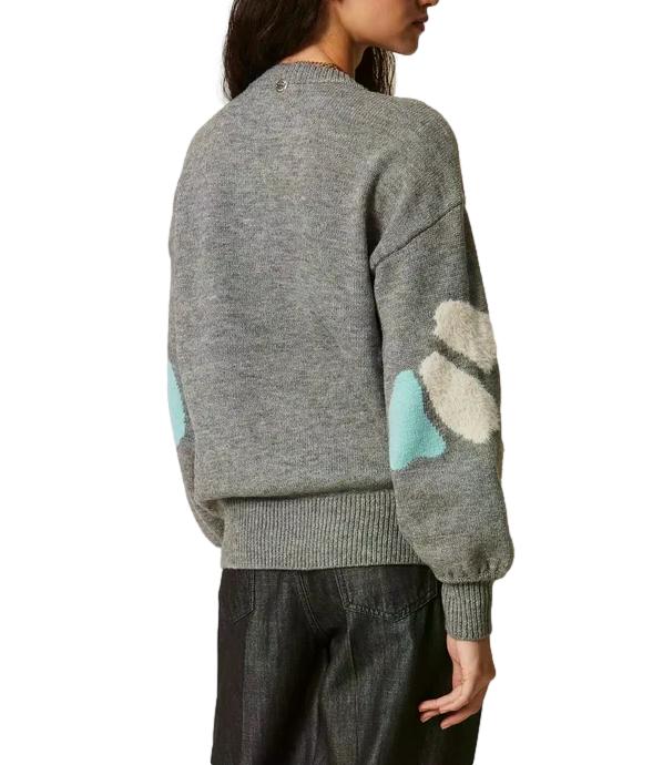 Actitude Twinset Maglia Intarsio Grigio Medio Mel./sme da Donna