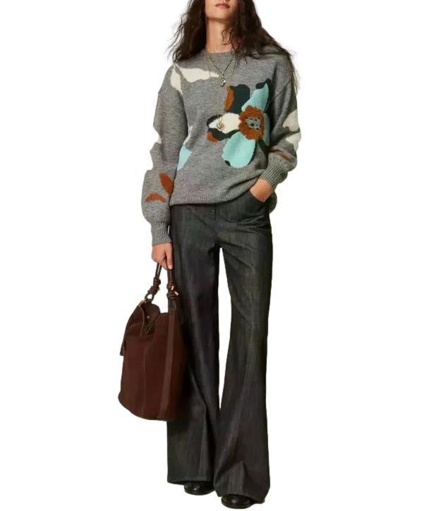 Actitude Twinset Maglia Intarsio Grigio Medio Mel./sme da Donna