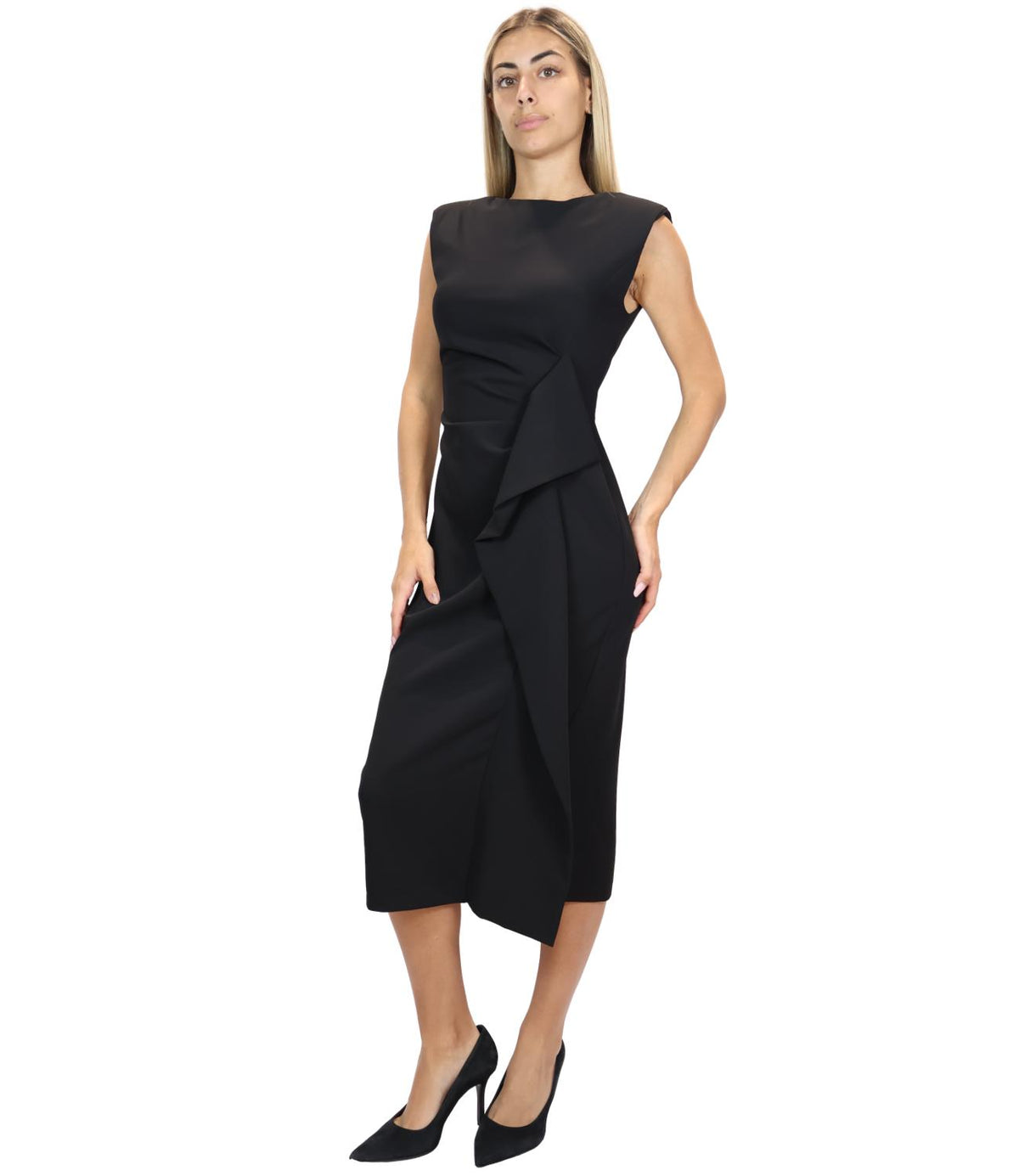 Eco Abito Drappeggiato Nero Donna