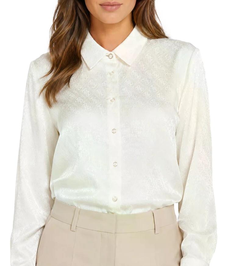 Guess Camicia Ls New Marthe Logo Shirt Cream/White Donna