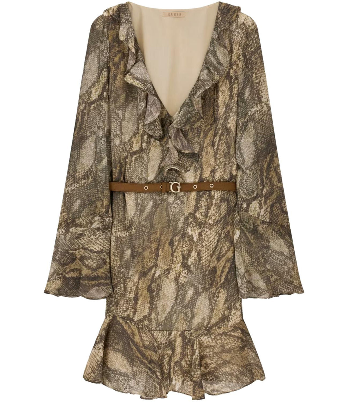 Guess Abito Ls Emy Belted Rustic Phyton Donna