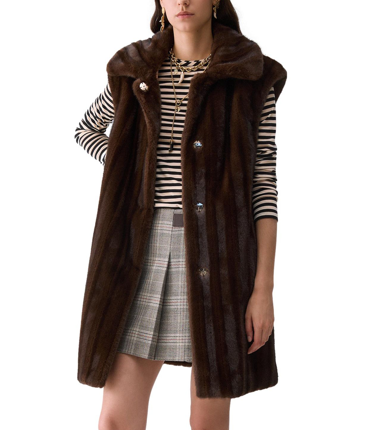 Liu Jo Gilet Pelliccia Marrone Visone Donna
