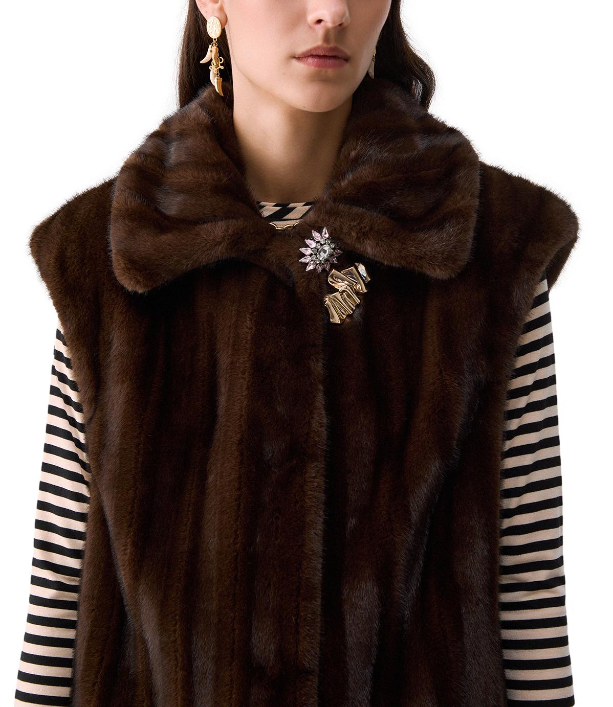 Liu Jo Gilet Pelliccia Marrone Visone Donna