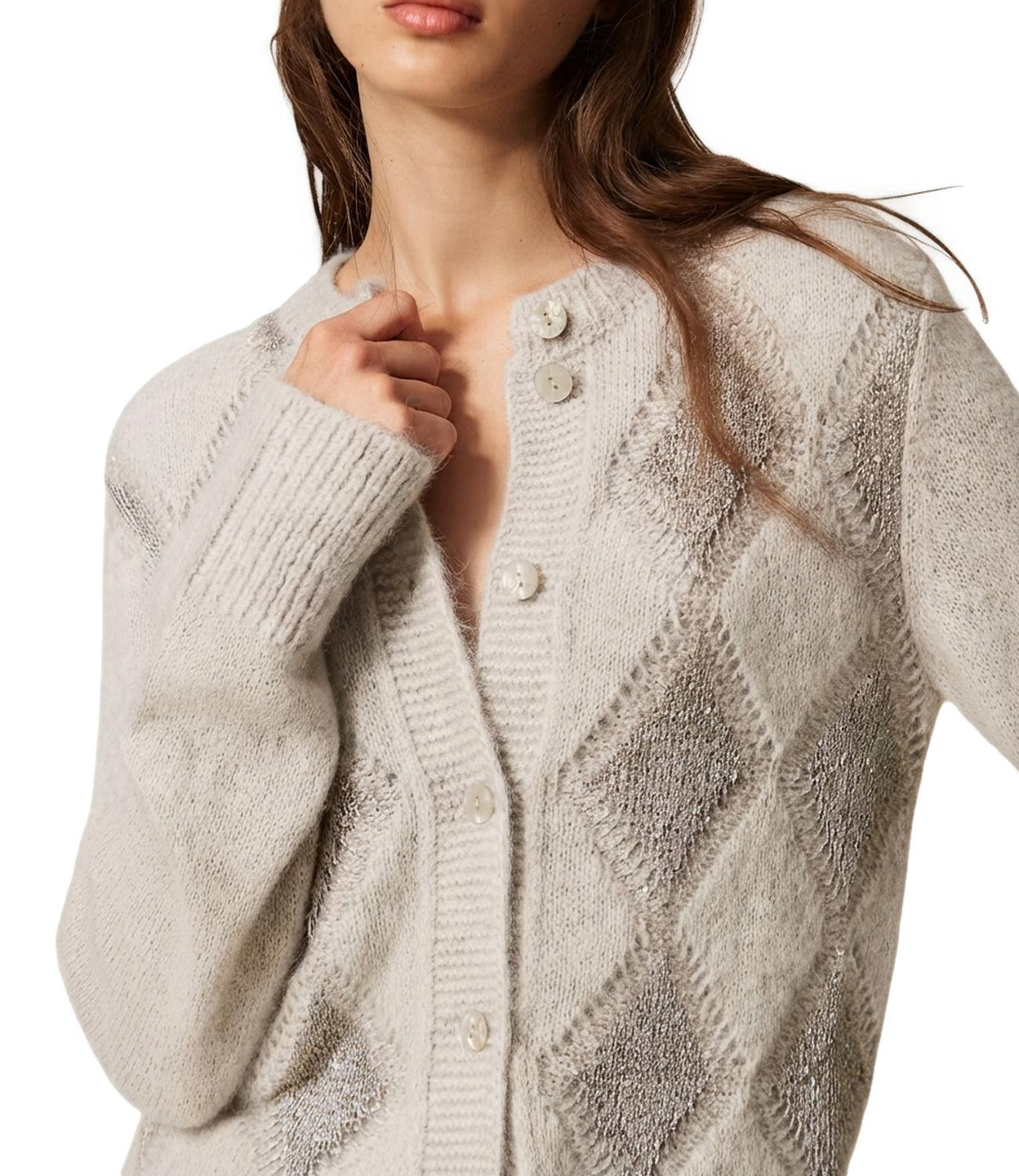 Twin Set Cardigan Grigio Chiaro Melange da Donna