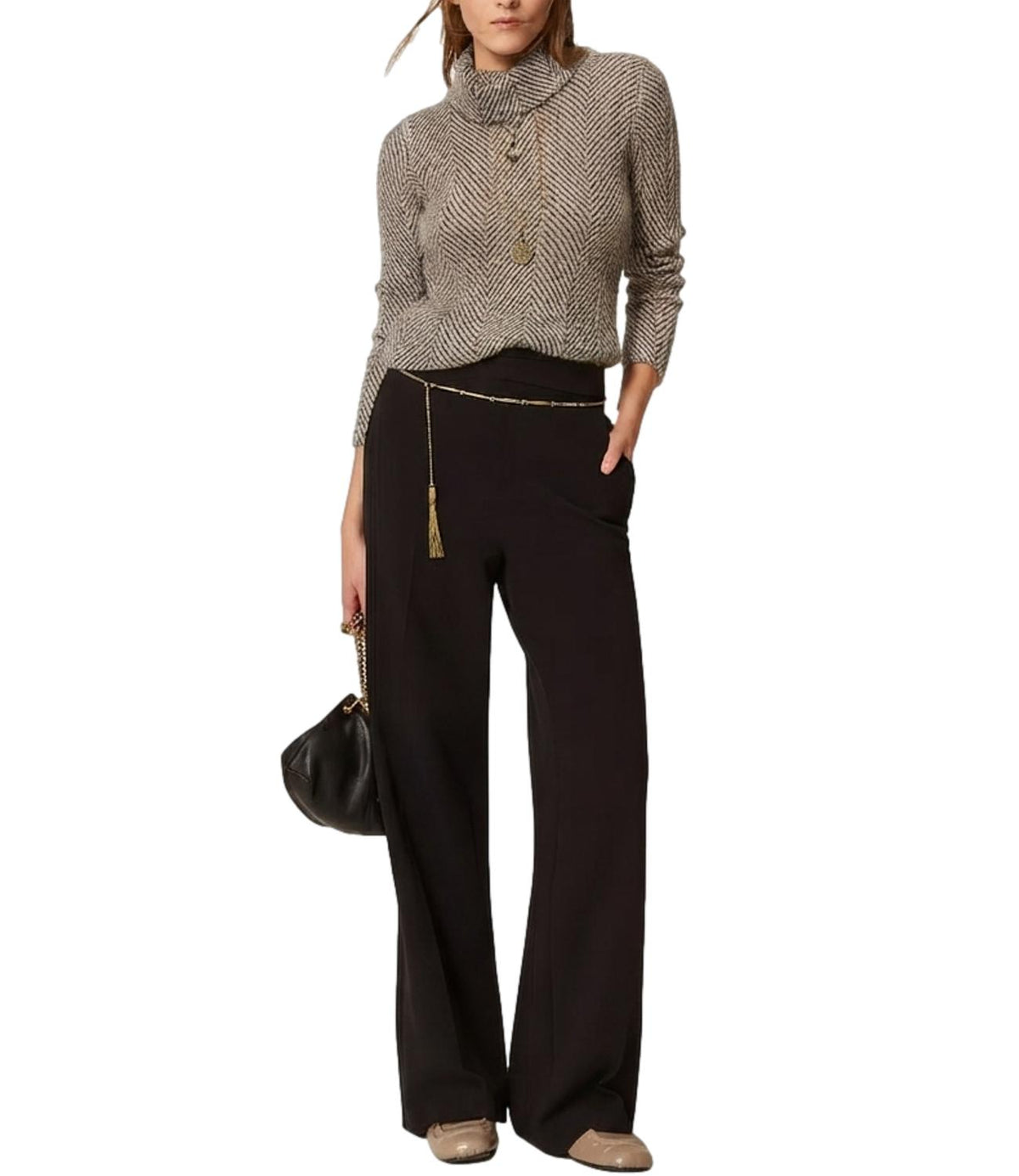 Twin Set Maglia Bic.geometric Black/avorio Lur da Donna