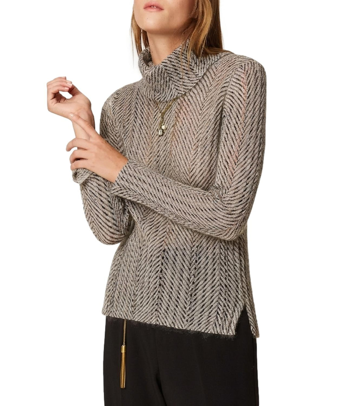 Twin Set Maglia Bic.geometric Black/avorio Lur da Donna