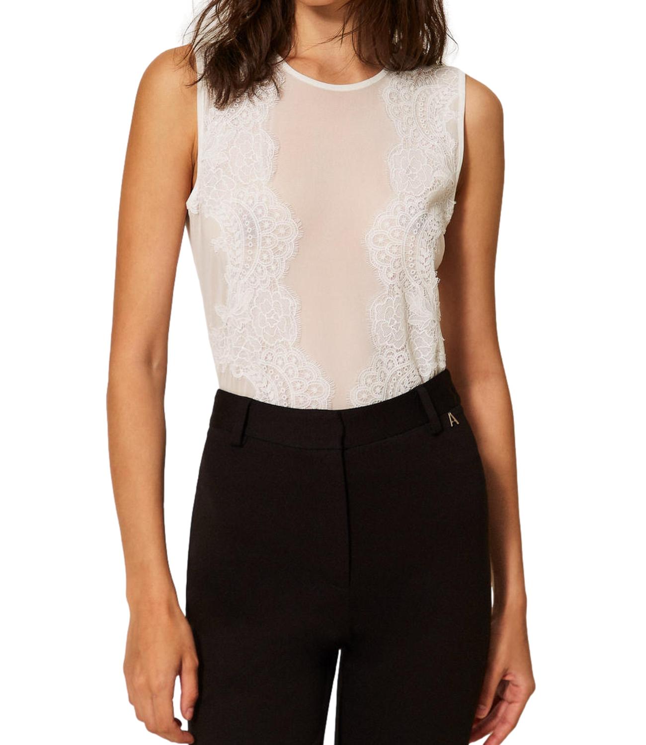Actitude Twinset Body in pizzo Bianco Donna