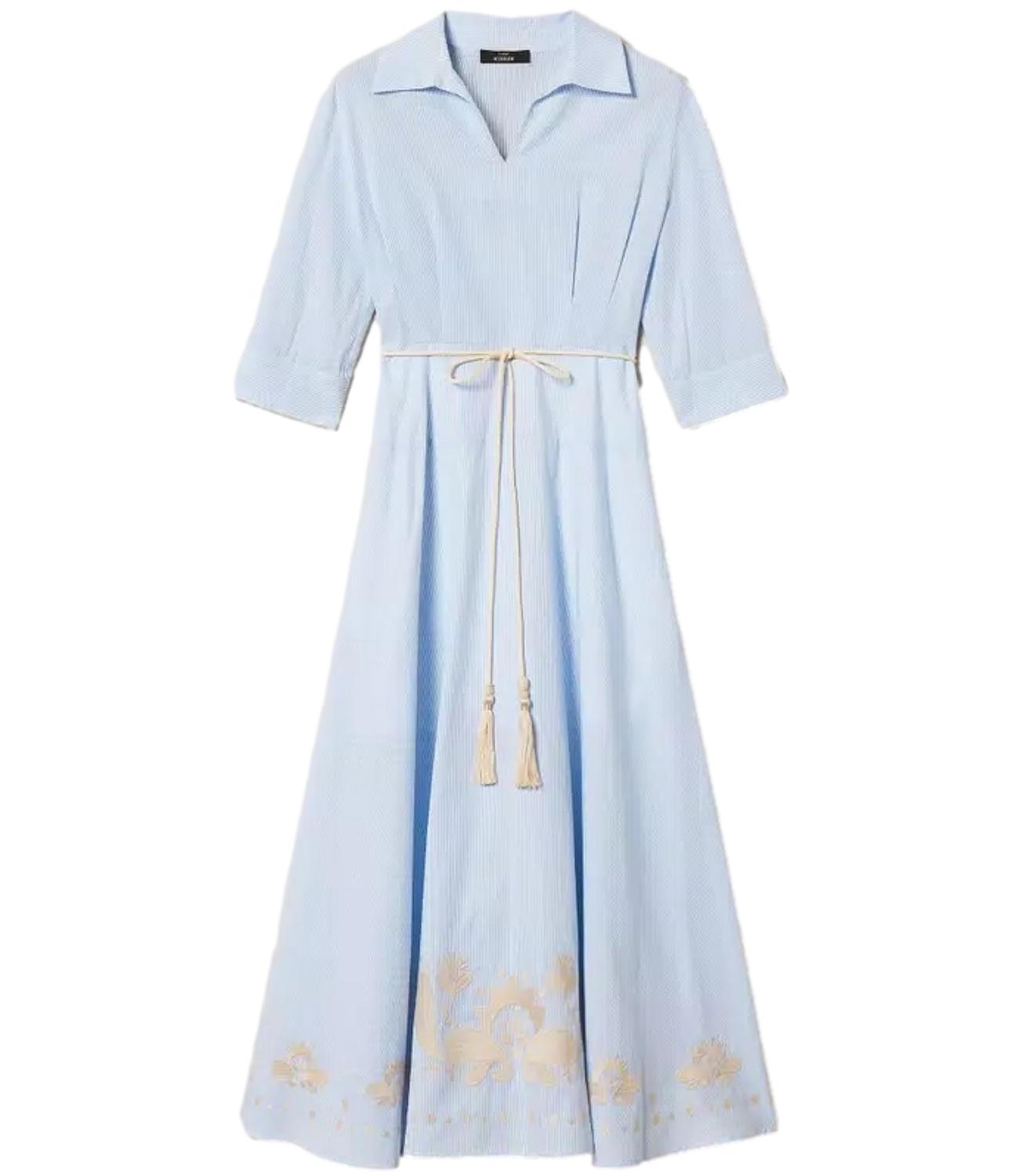 Actitude Twinset Abito Off White/light Blue Embr. Pin da Donna