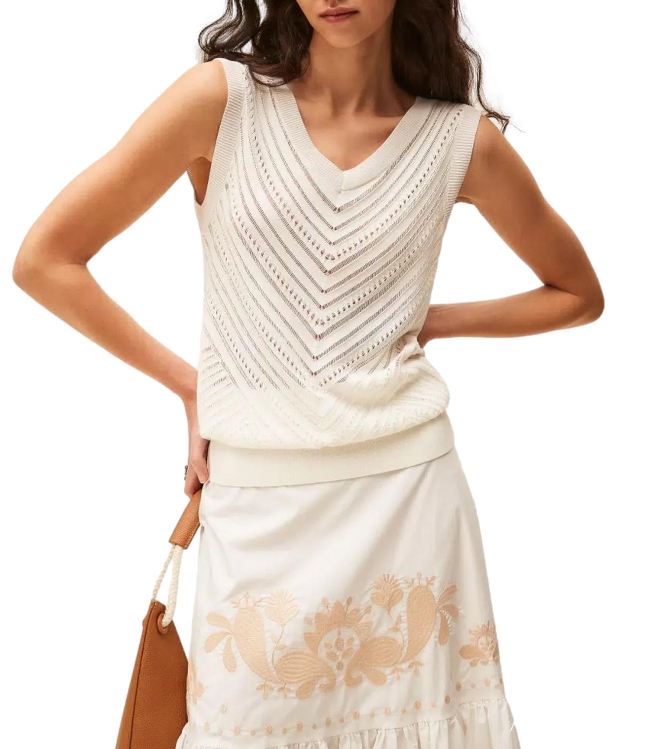 Actitude Twinset Maglia Chevron Bianco Donna