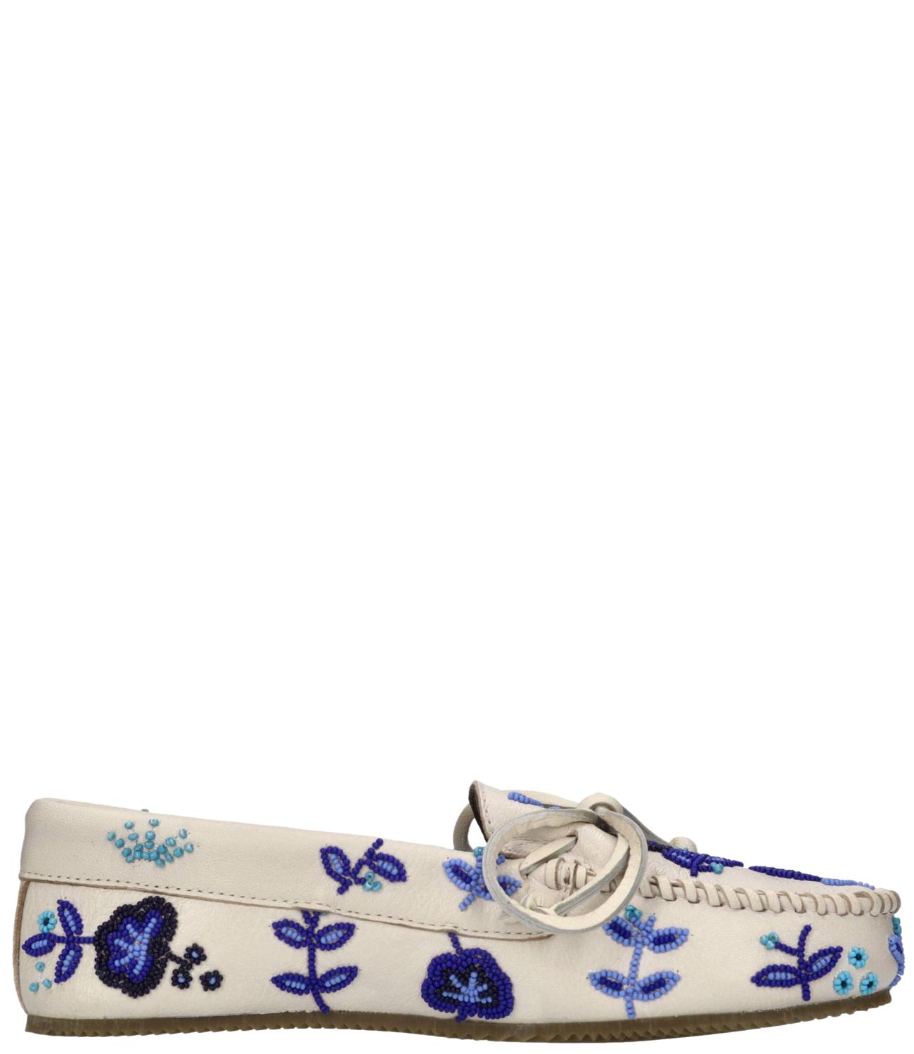 De Siena Mocassino Arianna Flower Bead Embroidery Bianco/Blu Donna
