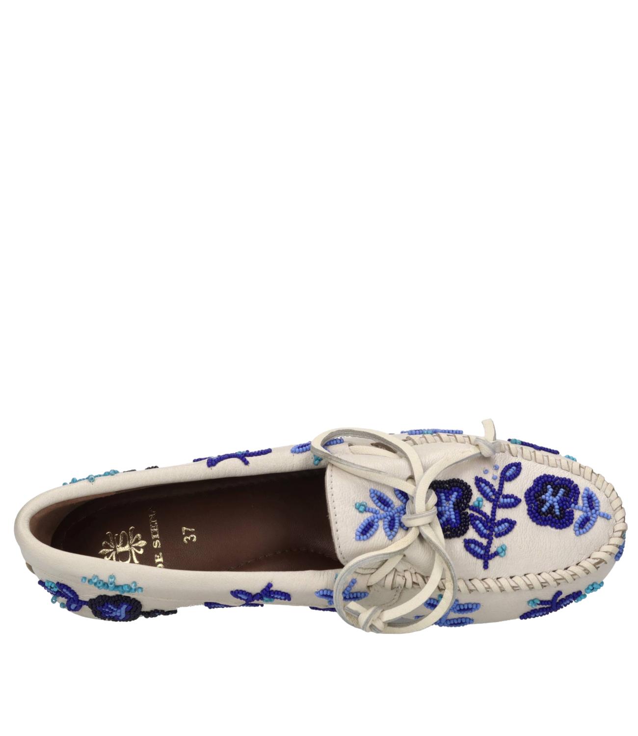 De Siena Mocassino Arianna Flower Bead Embroidery Bianco/Blu Donna