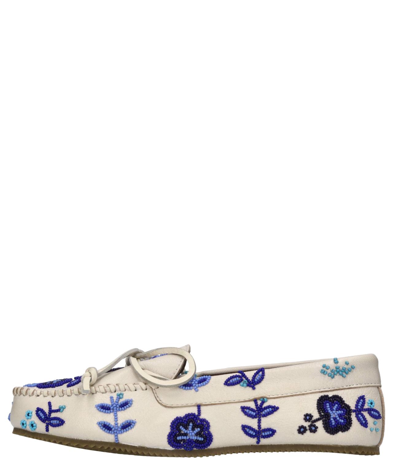 De Siena Mocassino Arianna Flower Bead Embroidery Bianco/Blu Donna