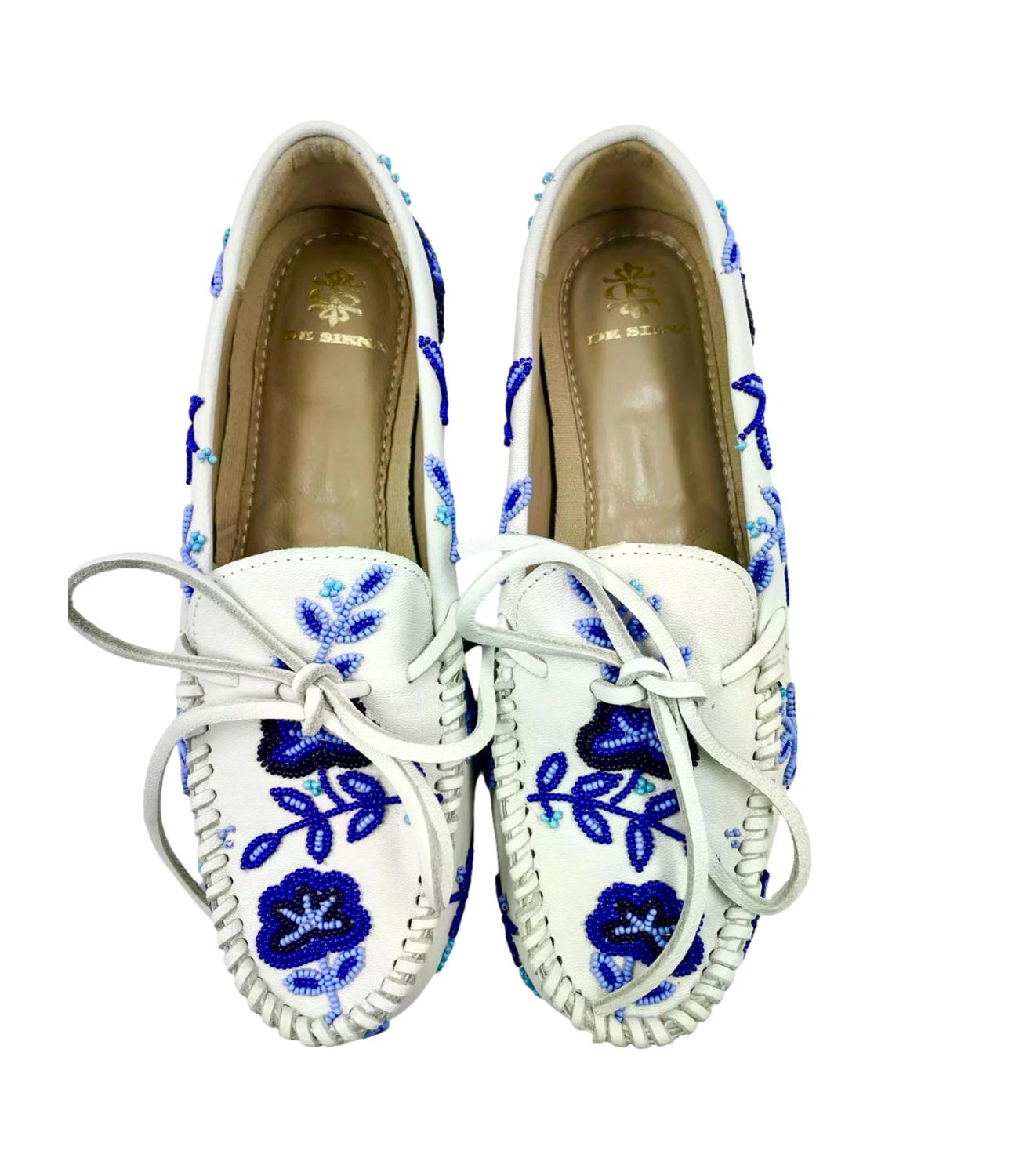 De Siena Mocassino Arianna Flower Bead Embroidery Bianco/Blu Donna