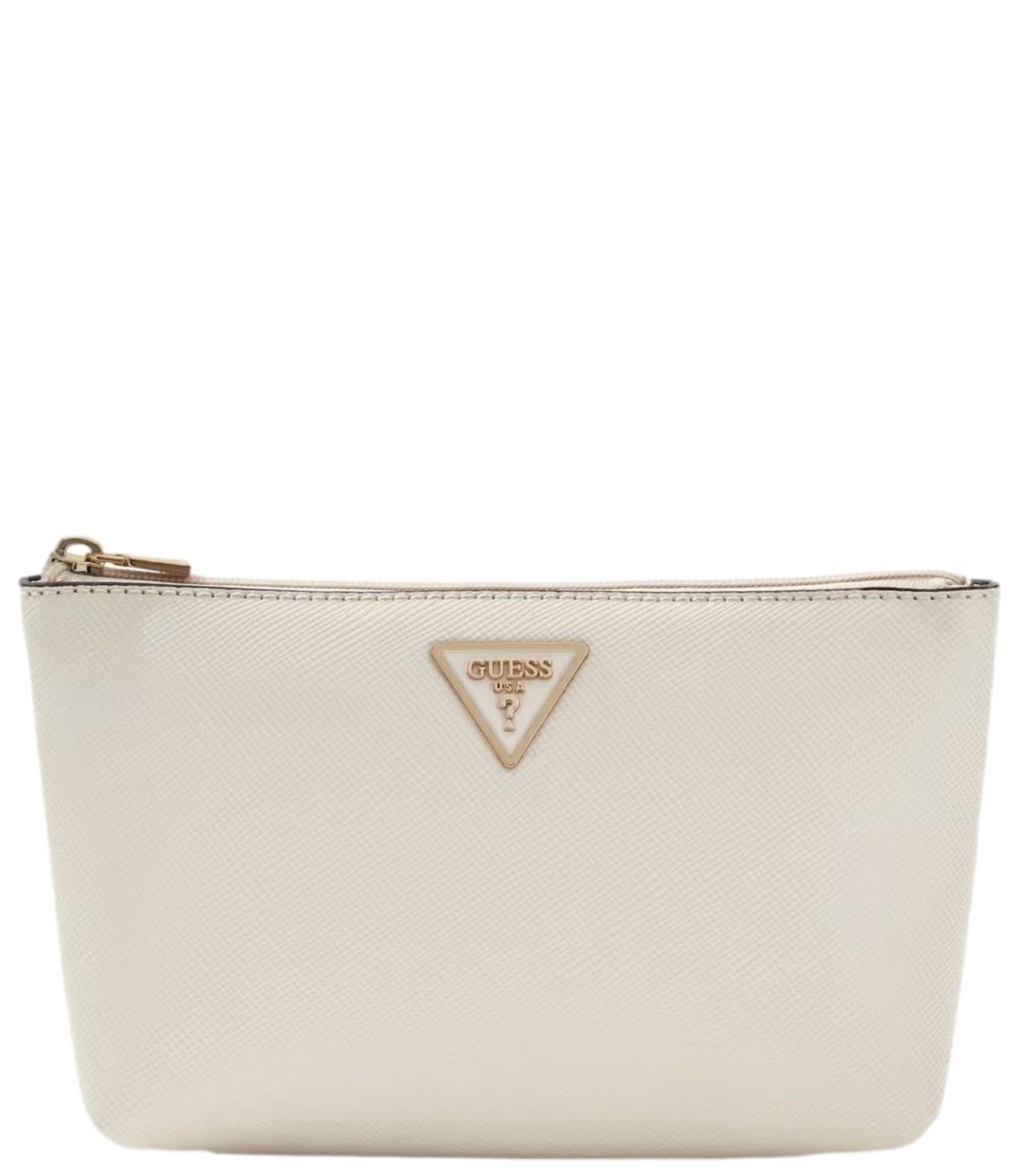 Guess portafoglio pochette Laurel saffiano beige donna