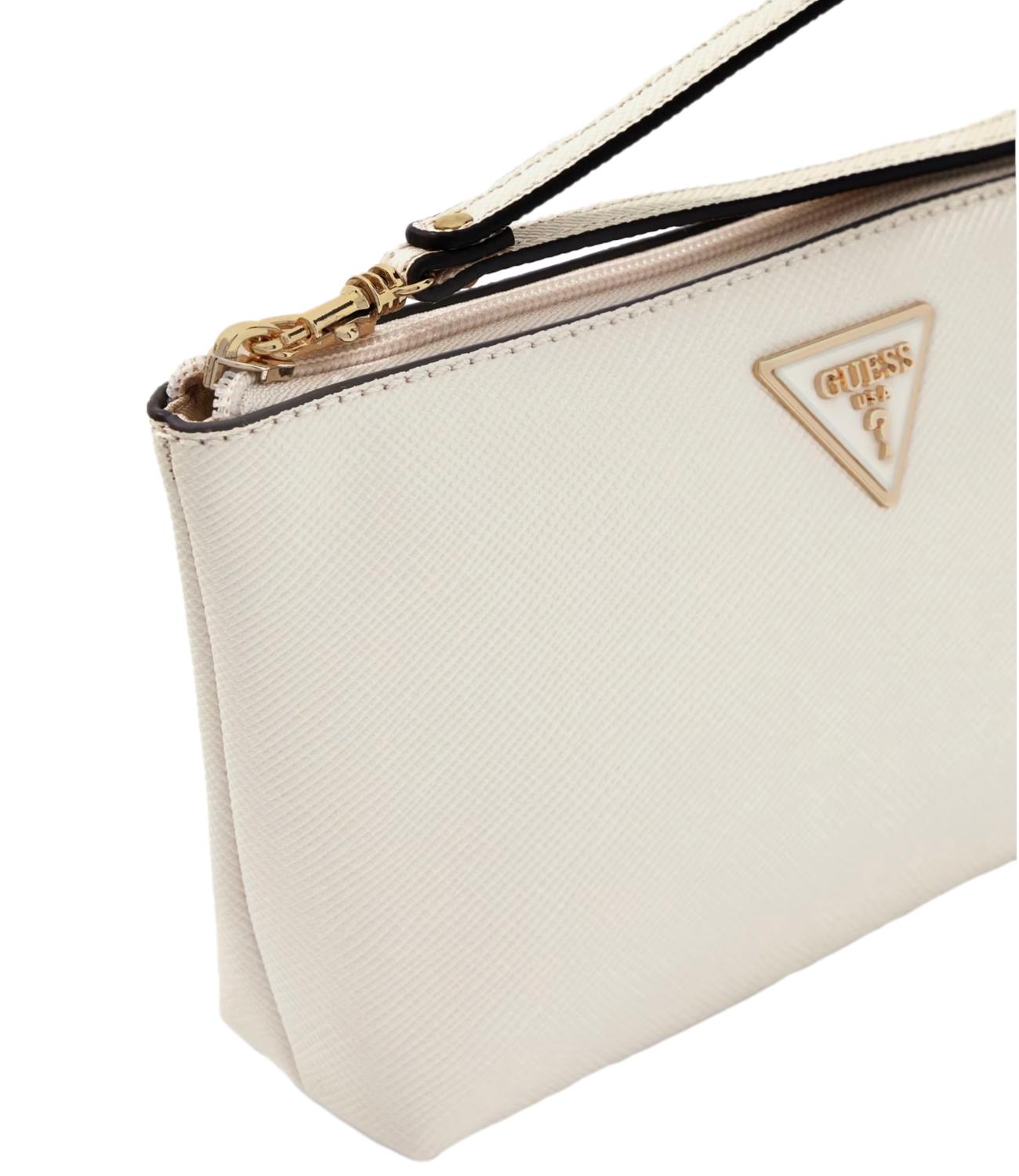 Guess portafoglio pochette Laurel saffiano beige donna