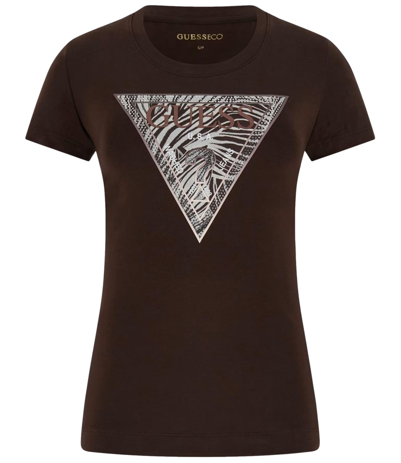 Guess T-shirt Zebra Triangle Tee Regal Brown Donna