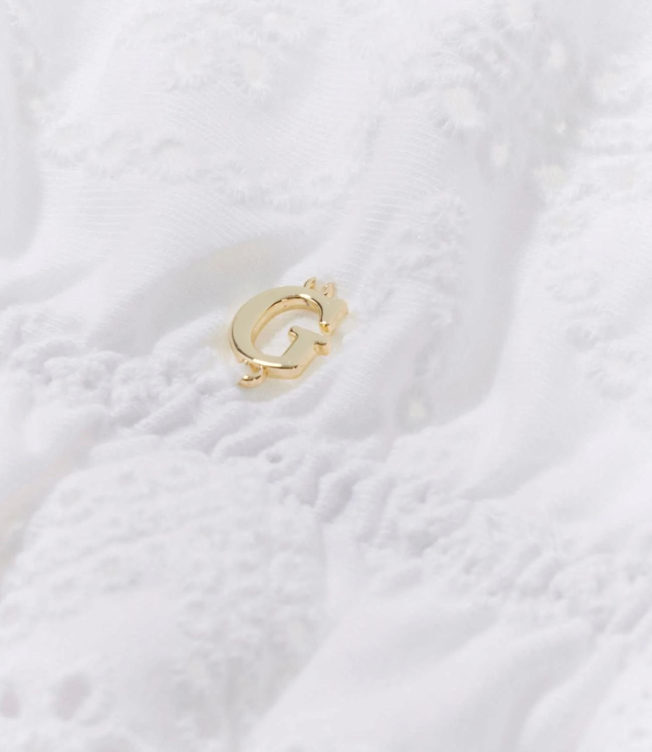 Guess Maglia Ss Shoulder Off Eyelets Embroi Pure White Donna