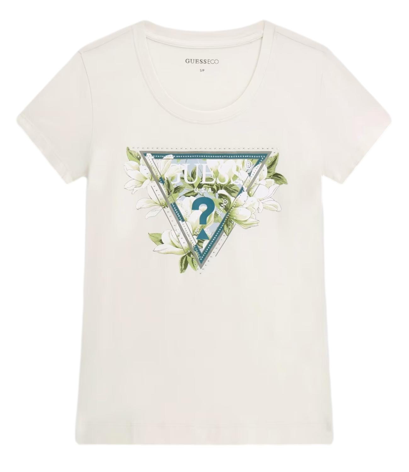 GUESS t-shirt Ss Cn Camelia Triangle Tee crema donna